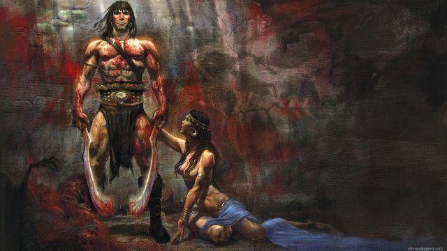 Man stabbed demon cave blood free wallpaper - medium preview image