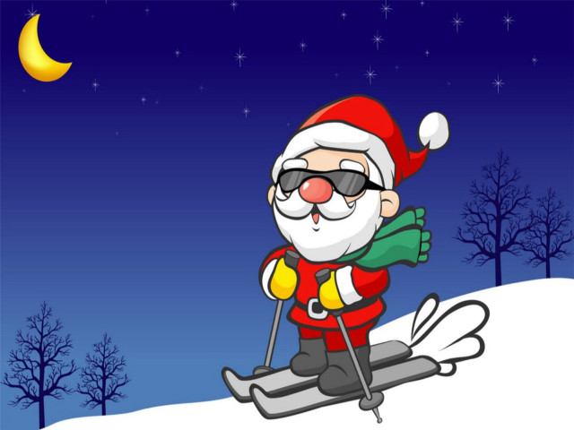 Cartoon santa skiing fullmoon night free wallpaper - medium preview image