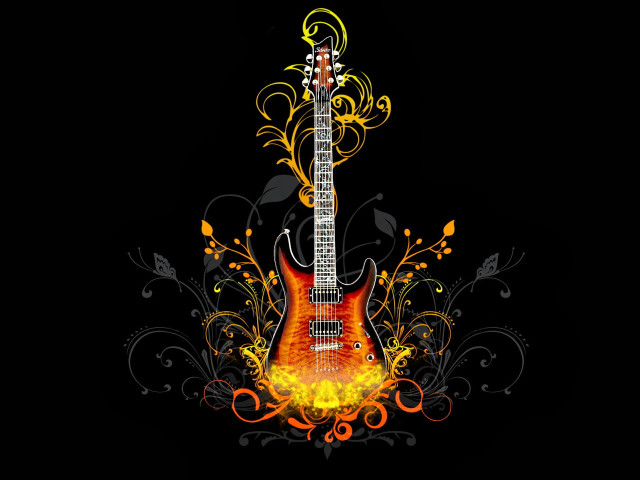 Guitar flame floral design back free wallpaper - medium preview image
