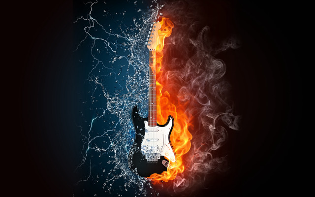 Guitar on fire water black free wallpaper - medium preview image