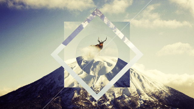 Deer jumping mountain geometric frame free wallpaper - medium preview image