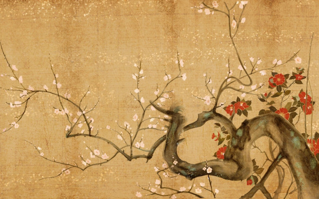 Tree flowers bird perched red free wallpaper - medium preview image