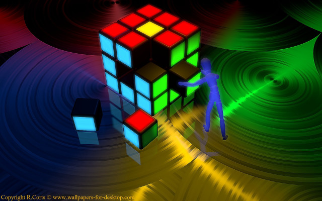 Man standing rubik cube neon free wallpaper - medium preview image