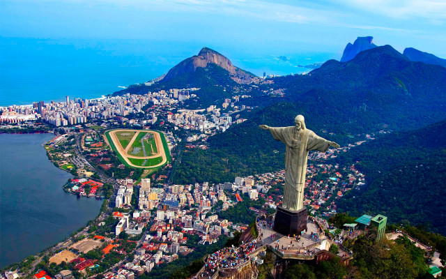 Christ statue city water mountain free wallpaper - medium preview image