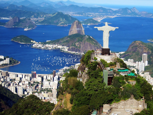 Christ statue city water mountains free wallpaper for desktop - medium preview image