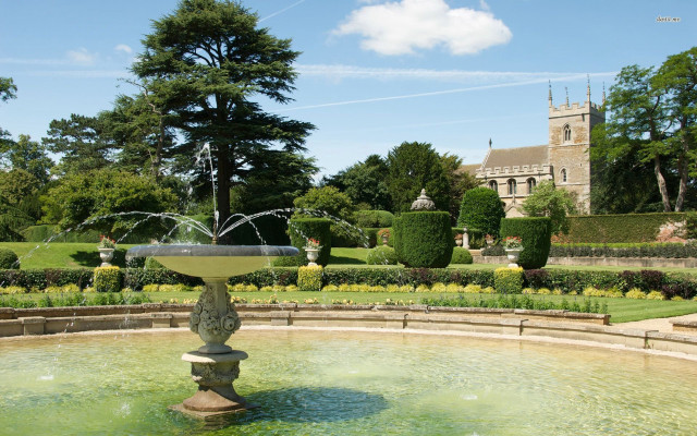 Cherryl fountain garden castle blue free wallpaper - medium preview image