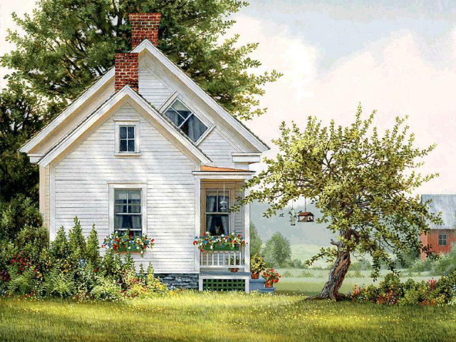 White house porch tree yard free wallpaper - medium preview image