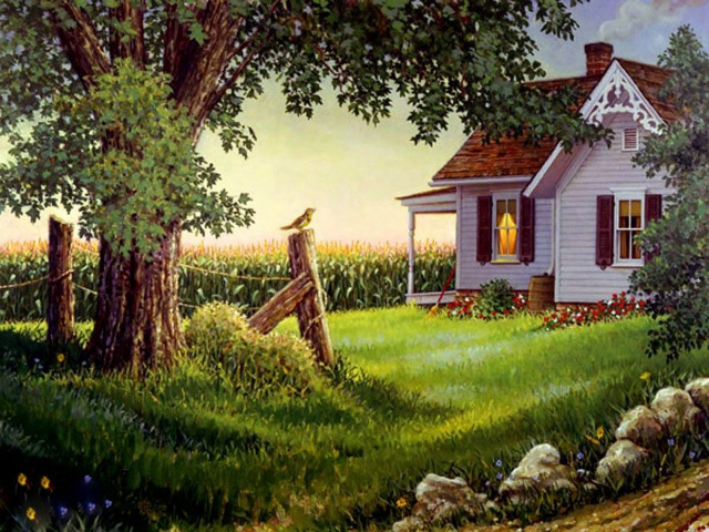 House field fence trees background free wallpaper - medium preview image