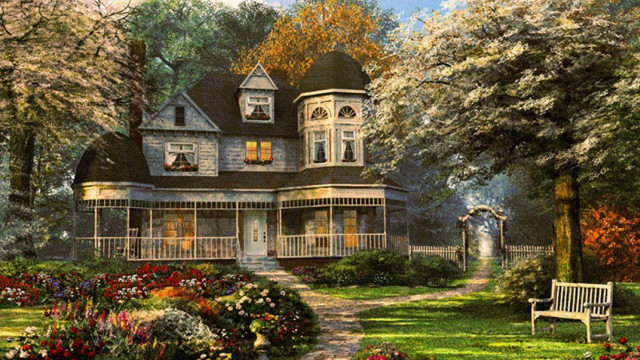 House garden bench statue autumn free wallpaper - medium preview image