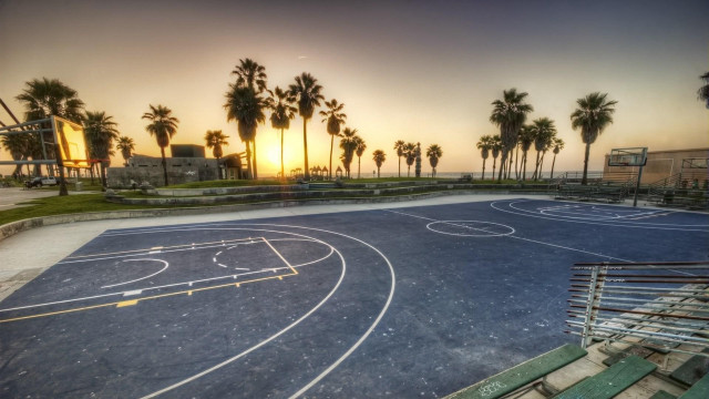 Basketball court sunset palm trees #2 free wallpaper - medium preview image