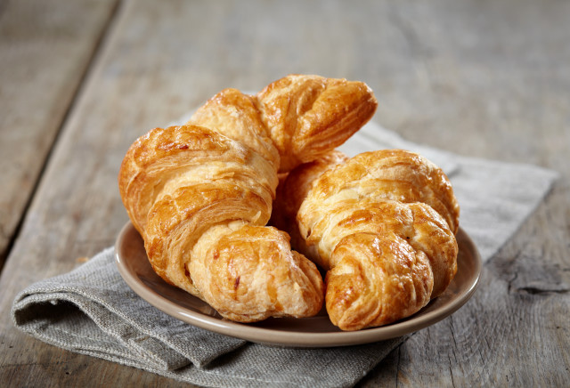 Croissants napkin wooden table top free wallpaper - medium preview image