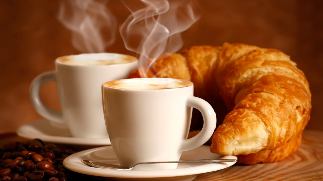 Coffee cup croissant table coffee free wallpaper - medium preview image