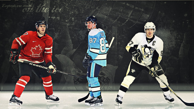 Three hockey players playing on free wallpaper - medium preview image