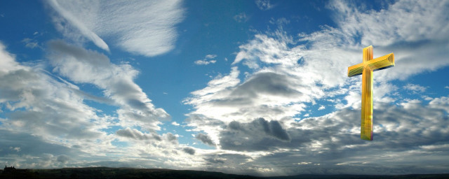 Cloudy sky yellow cross blue free wallpaper - medium preview image