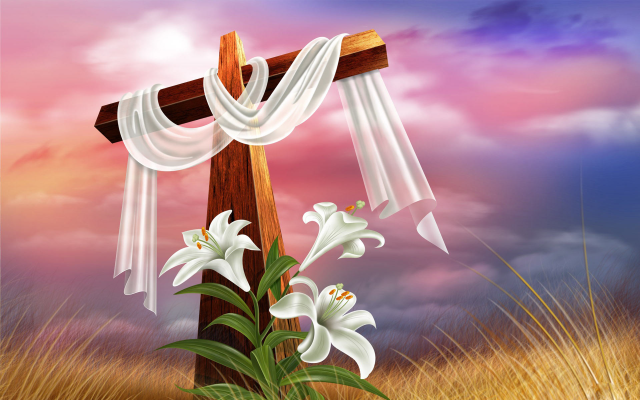 Cross white cloth flowers pink #2 free wallpaper - medium preview image