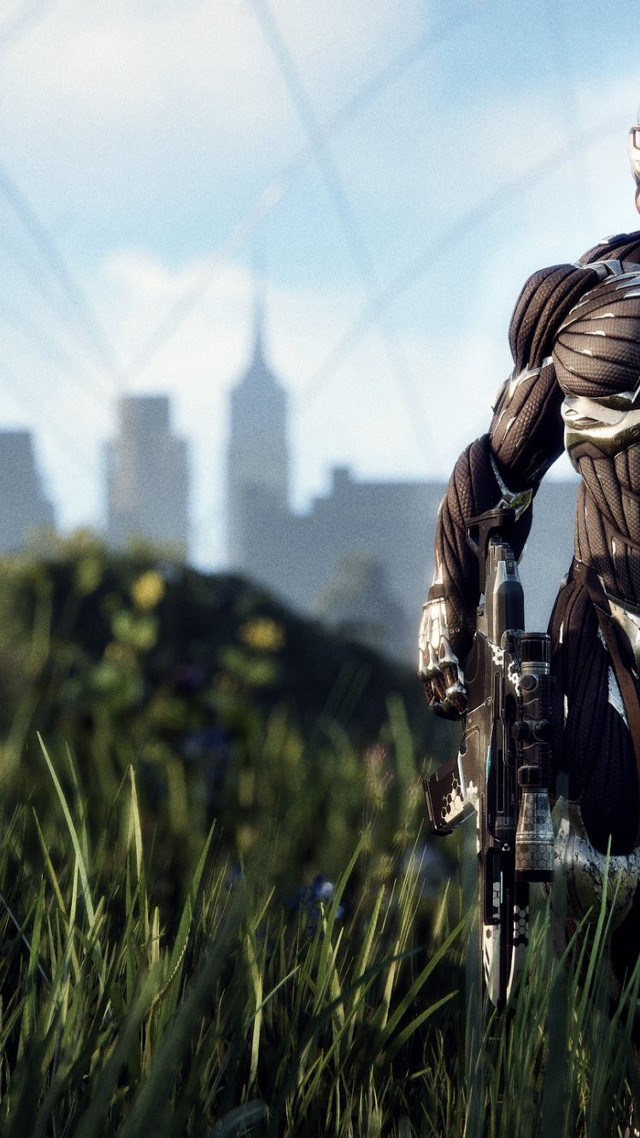 Man bike green field building free wallpaper - medium preview image