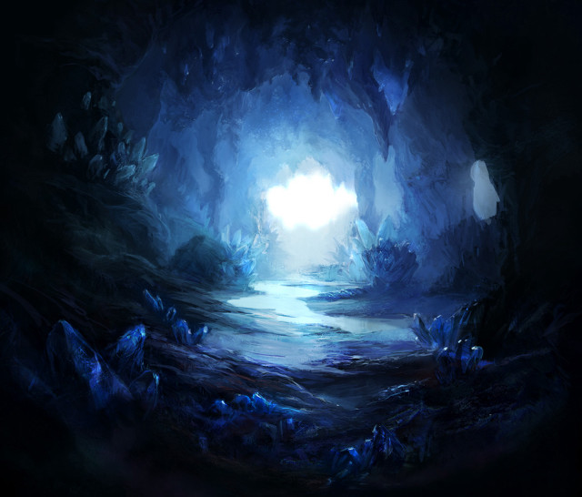 Dark cave light stream painting free wallpaper - medium preview image
