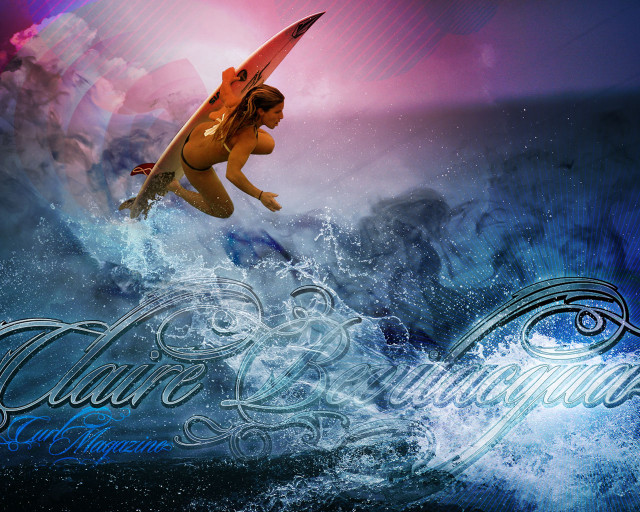 Woman bikini surfing ocean surfboard free wallpaper - medium preview image