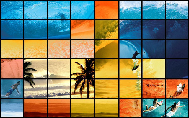 Surfer wave palm trees collage free wallpaper - medium preview image