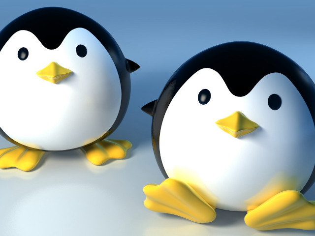 Two penguins blue background white free wallpaper - medium preview image