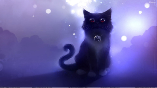Black cat red eyes table free wallpaper - medium preview image