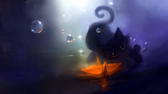 Cat umbrella rain bubbles floating free wallpaper - medium preview image