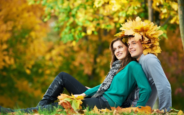 Two people sitting leaves heads #2 free wallpaper - medium preview image