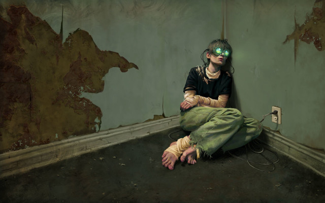 Woman green eyes peeling paint free wallpaper - medium preview image