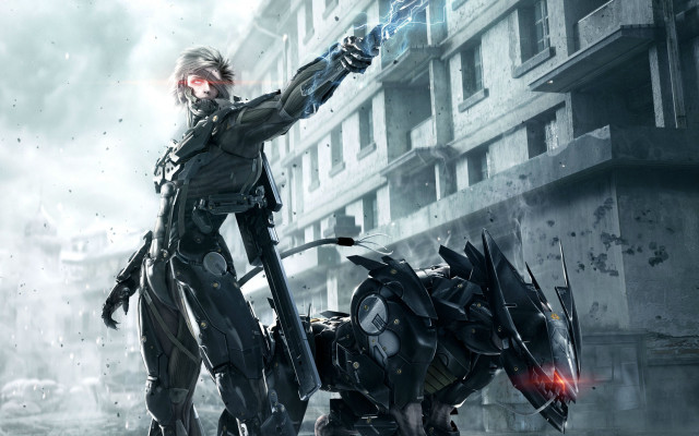 Futuristic suit gun pointing building free wallpaper - medium preview image