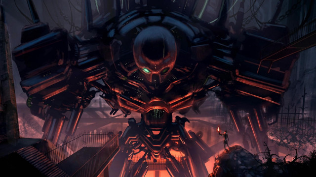 Futuristic city giant robot structure free wallpaper - medium preview image