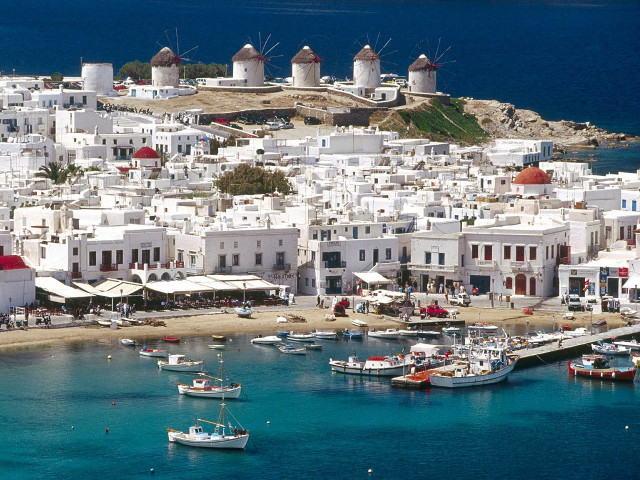 Small town white buildings boats free wallpaper - medium preview image