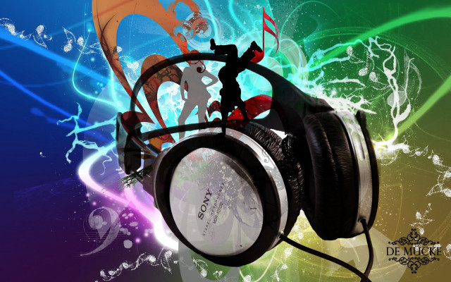 Headphones colorful background cartoon character free wallpaper - medium preview image
