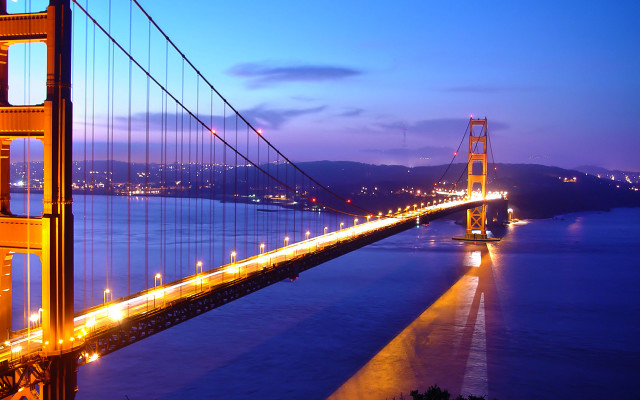 Bridge lit night boat water #2 free wallpaper - medium preview image