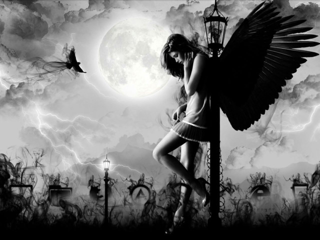 Woman wings street light pole free wallpaper - medium preview image