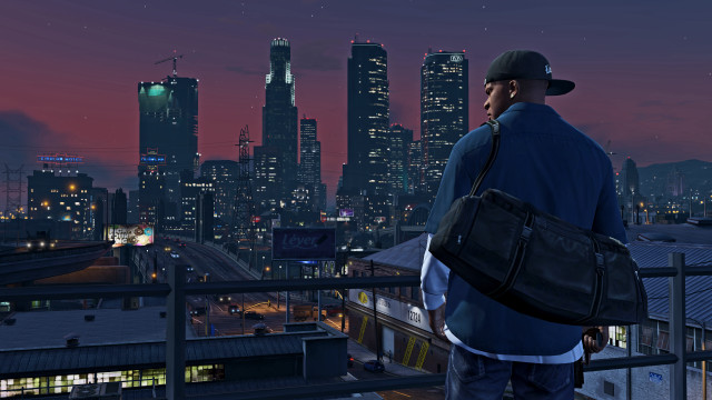 Man balcony city night bag free wallpaper - medium preview image