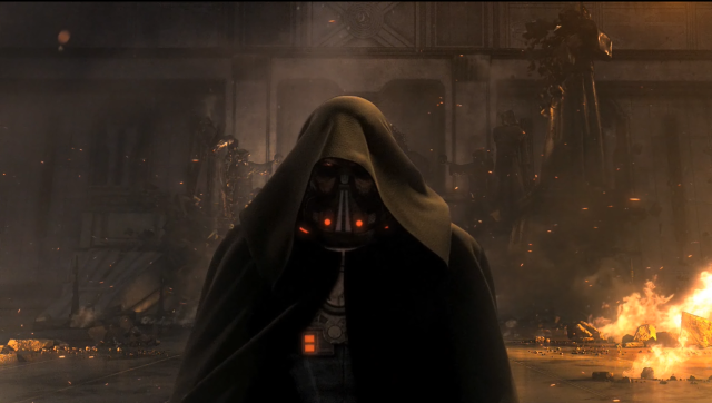 Hooded man fire room embers free wallpaper - medium preview image