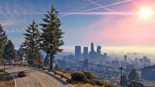 Car city skyline road trees free wallpaper - medium preview image