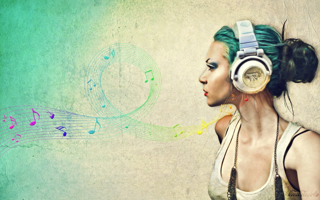 Woman headphones music notes ear free wallpaper - medium preview image