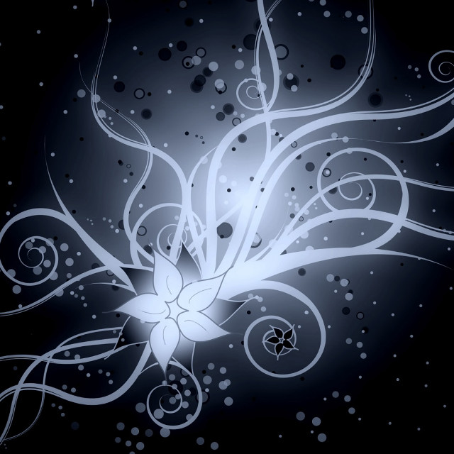 White flower swirls bubbles black free wallpaper - medium preview image