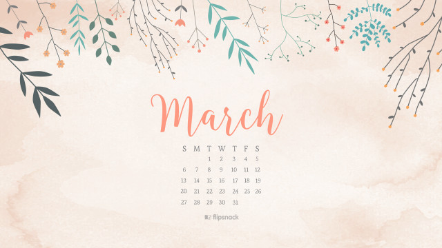 March calendar floral watercolor pink free wallpaper - medium preview image