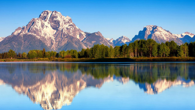 Mountain range reflection lake trees free wallpaper - medium preview image