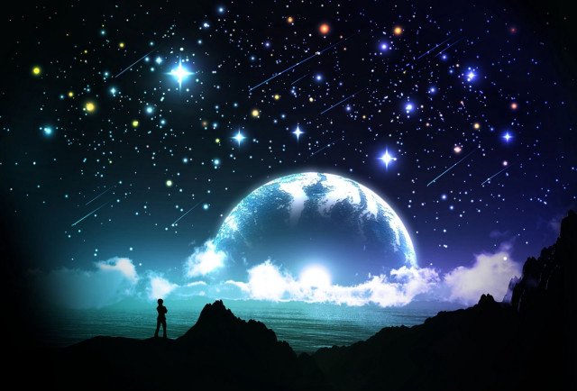 Man hill stars sky looking free wallpaper - medium preview image