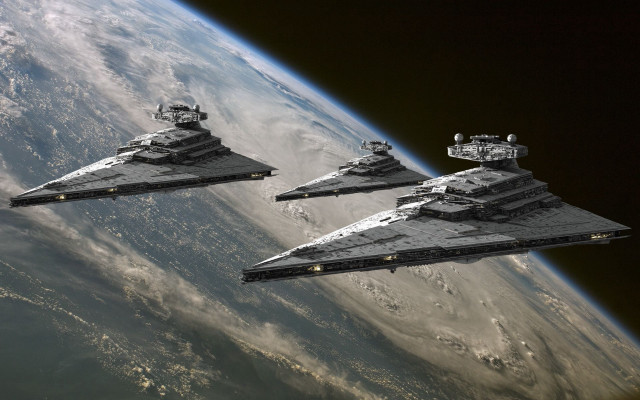 Ships flying over earth space free wallpaper - medium preview image