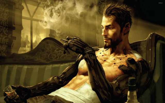 Man couch wine bottle gloved free wallpaper - medium preview image