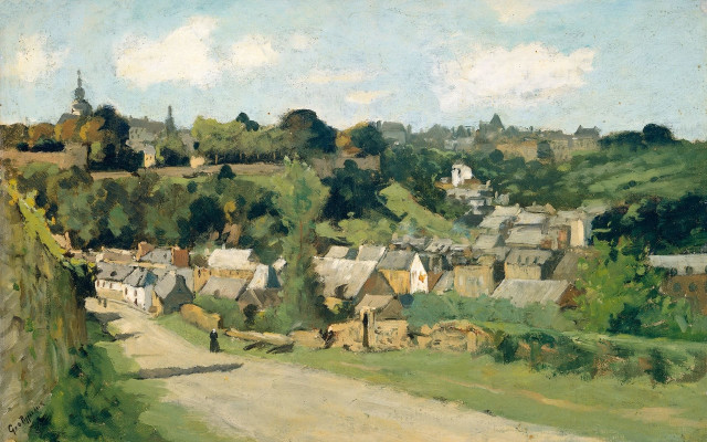 Village road person walking painting free wallpaper - medium preview image