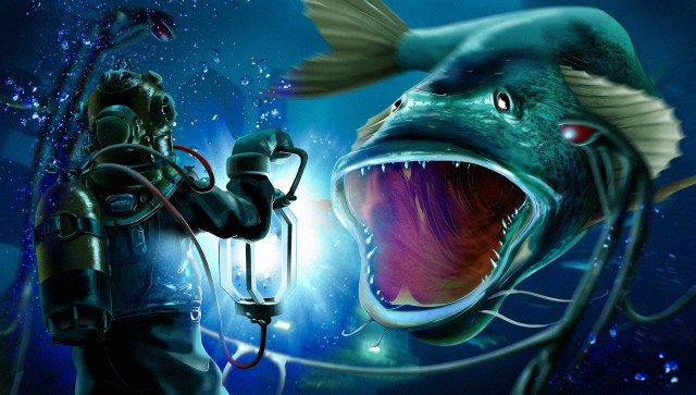 Man light fish astronaut aurora free wallpaper - medium preview image
