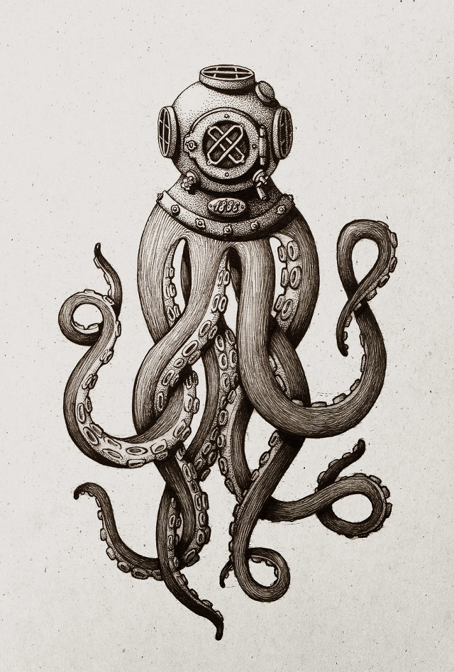 Octopus diving helmet tentacles neck free wallpaper - medium preview image
