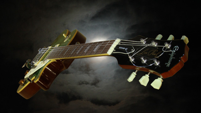 Guitar flying cloudy sky moon free wallpaper - medium preview image