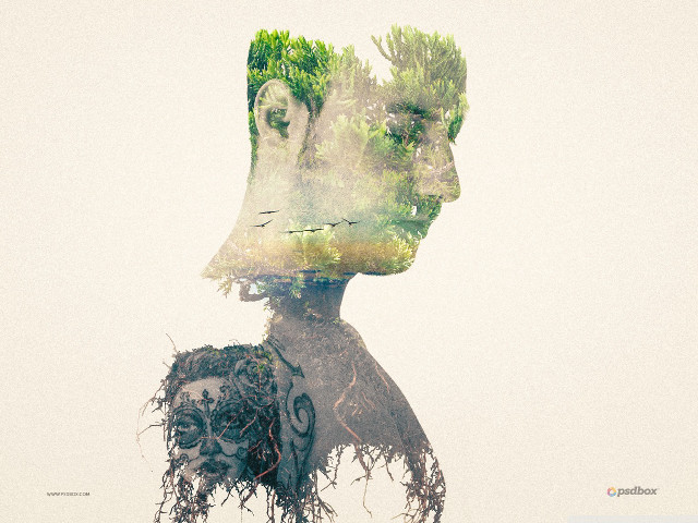 Woman tree man beard cutout free wallpaper - medium preview image