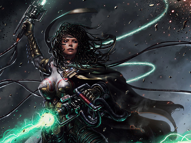 Woman sword lightning bolt action free wallpaper - medium preview image